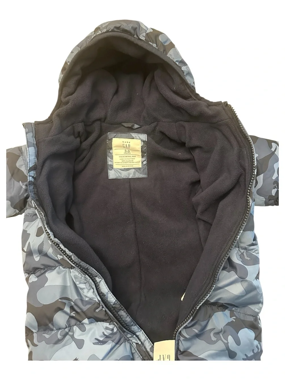 GAP Infant Dinosaur Blue Camouflage Puffer Bunting Snowsuit Winter 3-6 Months